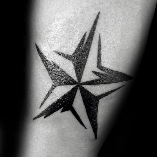 Small Cool Nautical Star Mens Black Ink Forearm Tattoos
