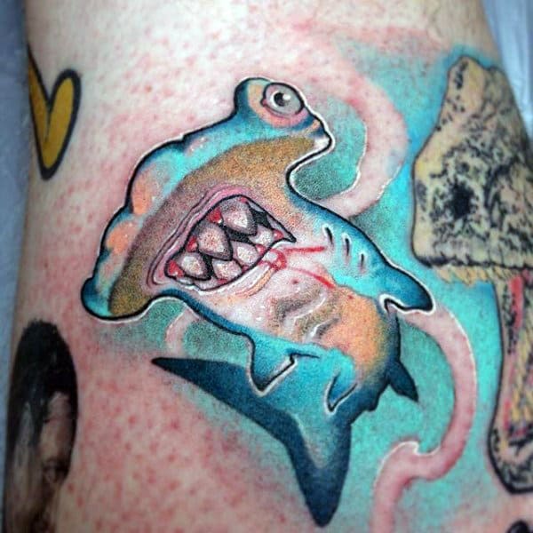 Small Creative New School Hammerhead Shark Tattoo On Man
