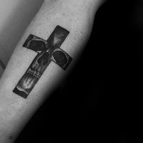Small Cross Skull Forearm Tattoo Design Ideas For Gentlemen