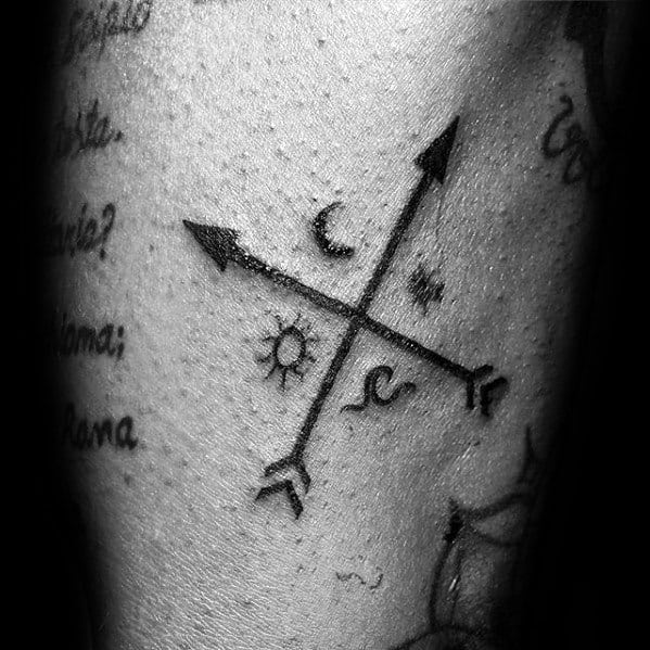 Small Crossed Arrows Leg Tattoo Ideas For Males