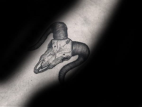 Small Detailed Aries Forearm Ram Skull Mens Tattoo