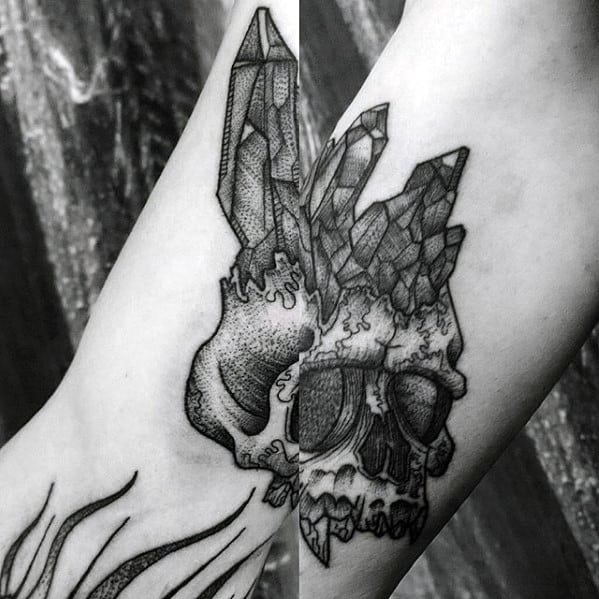 Small Detailed Crystal Skull Mens Inner Arm Bicep Tattoo