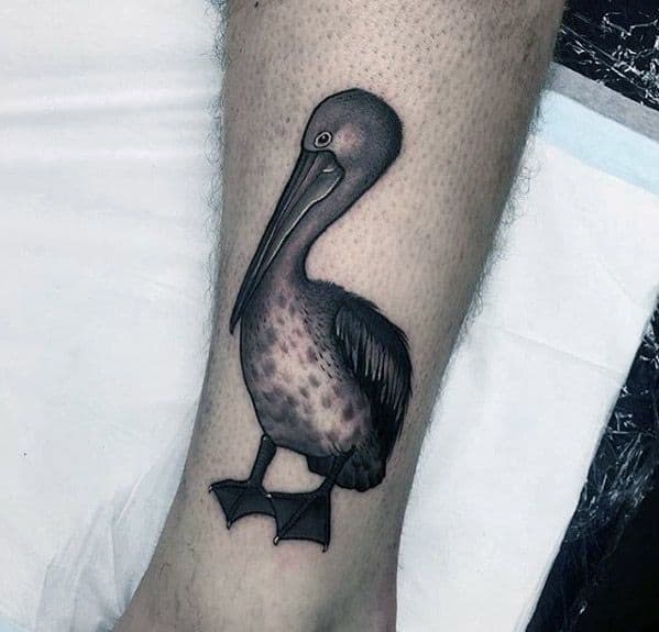 Small Detailed Lower Leg Pelican Tattoo Ideas On Guys