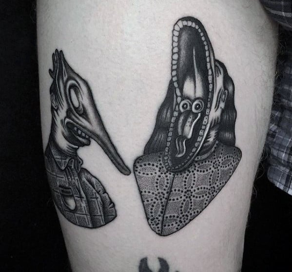 Small Detailed Mens Beetlejuice Thigh Tattoos