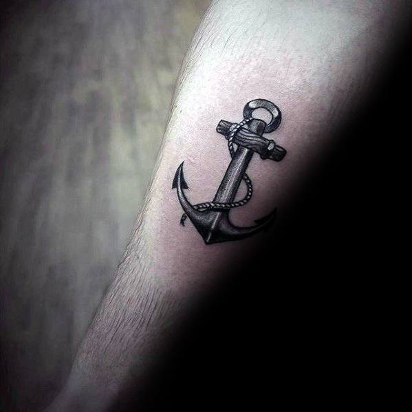 Small Detailed Unique Inner Forearm Anchor Tattoos For Men