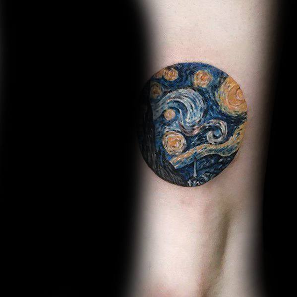 Small Detailed Vincent Van Gogh Guys Leg Tattoo Ideas