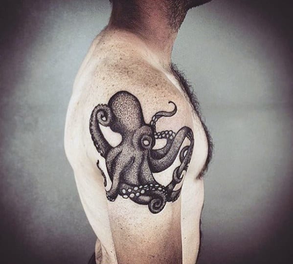 Small Dotwok Mens Octopus Tattoo On Upper Arm