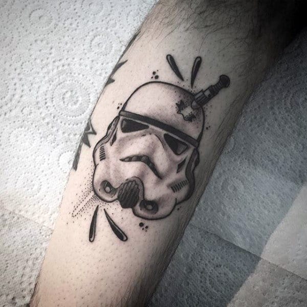 Small Dotwork Shaded Lightsaber Darth Vader Mens Tattoo
