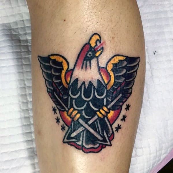 Small Eagle Traditional Bird Male Leg Tattoo