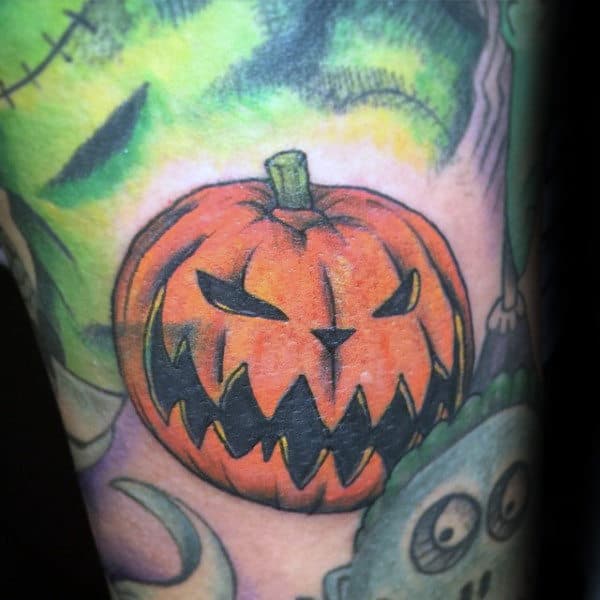 Small Evil Guys Pumpkin Arm Tattoo