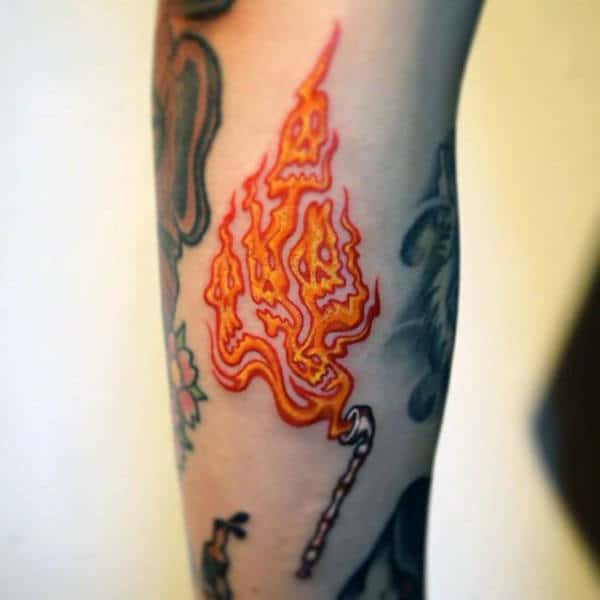 Small Fire Gas Skulls Mens Arm Tattoos