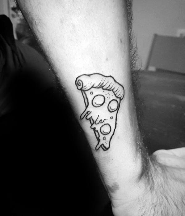 Small Forearm Slice Of Pizza Male Tattoo Designs.