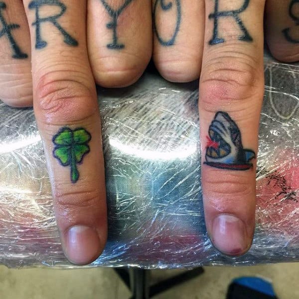 Small Four Leaf Clover Mens Finger Tattoos