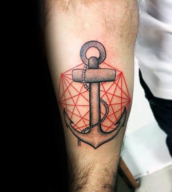 small geometric mens anchor inner forearm tattoo ideas