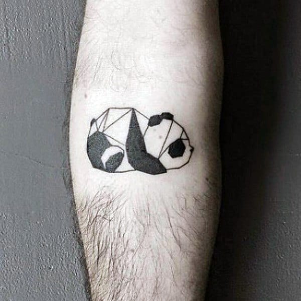 Small Geometric Panda Bear Mens Forearm Tattoo Designs