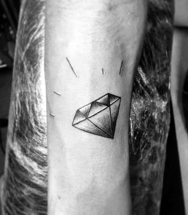 Small Glowing Diamond Traditional Forearm Tattoos For Gentlemen