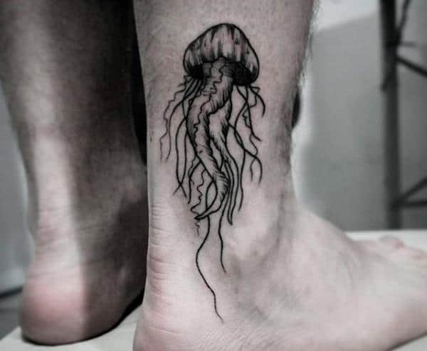 Small Gray Jellyfish Tattoo Mens Calves