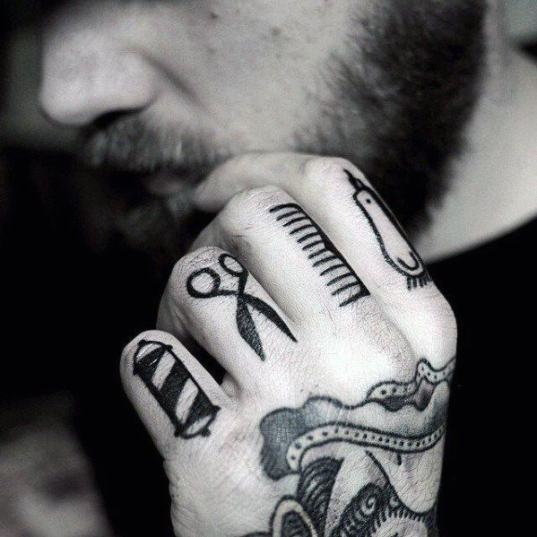 Small Guys Barbershop Themed Hand Tattoos