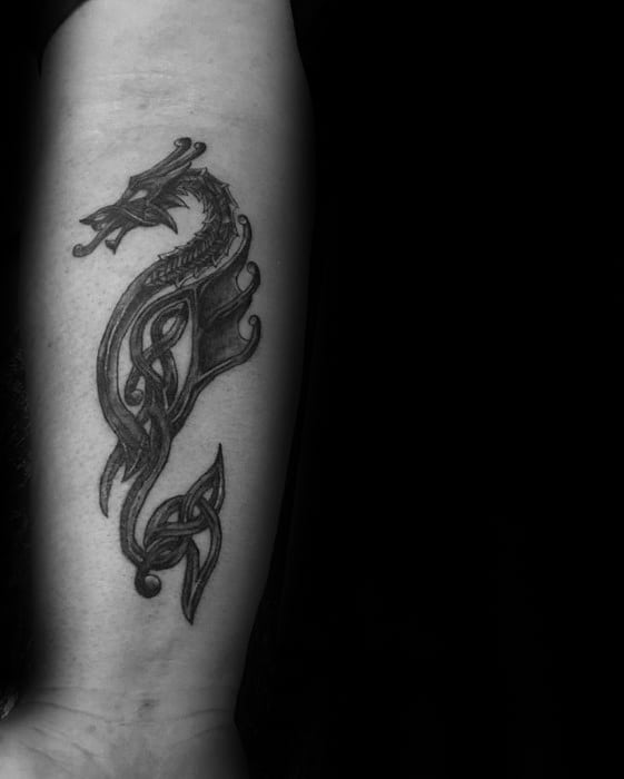 Small Guys Celtic Dragon Tattoo Design On Inner Forearm