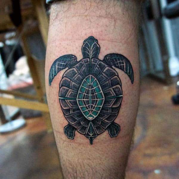 Small Guys Leg Calf Turtle Tattoo Ideas