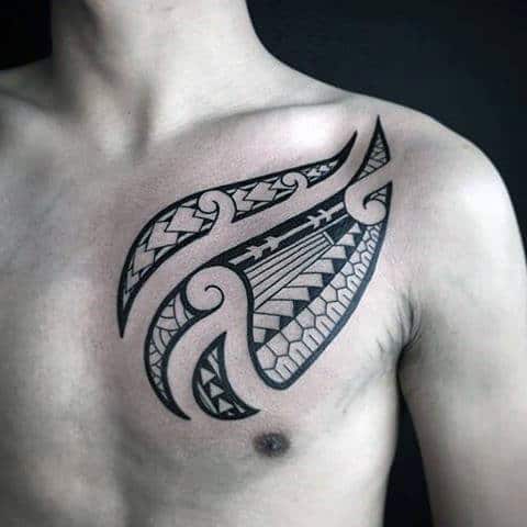 Small Guys Polynesian Chest Tattoo With Tribal Design