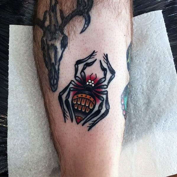 Small Guys Traditional Spider Arm Tattoos