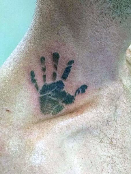 Small Handprint Neck Tattoo For Guys