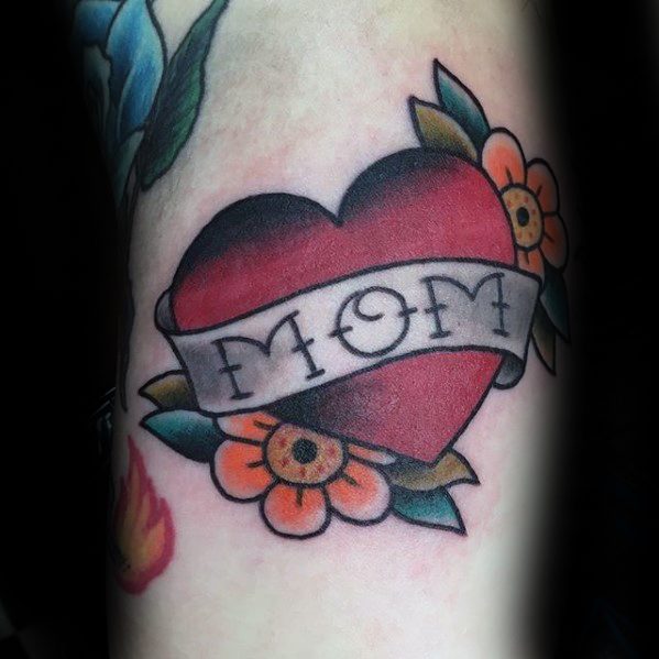Small Heart Remarkable Traditional Mom Tattoos For Males