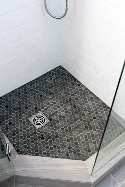 Small Hexagon Black And Grey Shower Floor Tile Interior Design