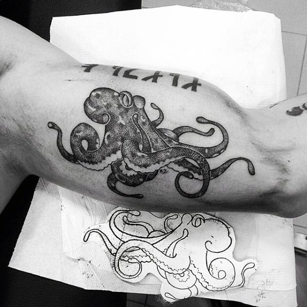 Small Inner Arm Bicep Male Tattoo With Octopus Design