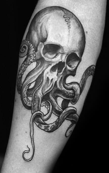 Small Inner Forearm Octopus Skull Male Tattoo Designs