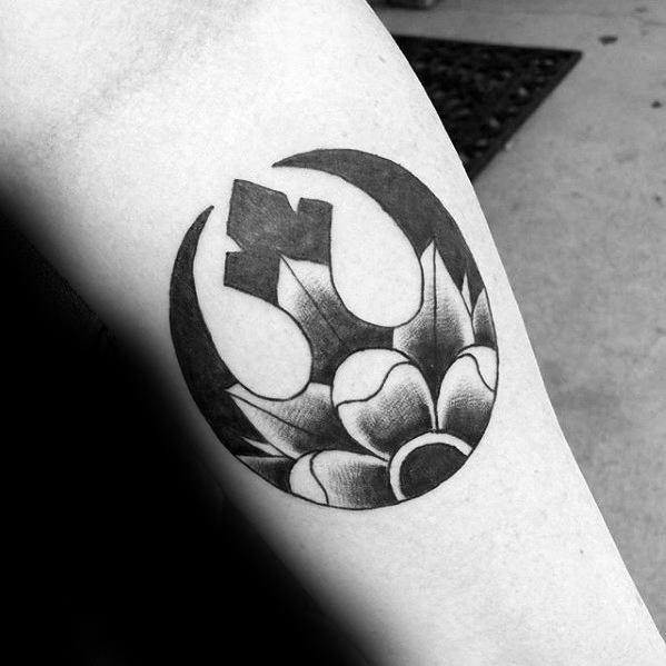 Small Inner Forearm Shaded Flower Star Wars Male Rebel Alliance Tattoo Ideas