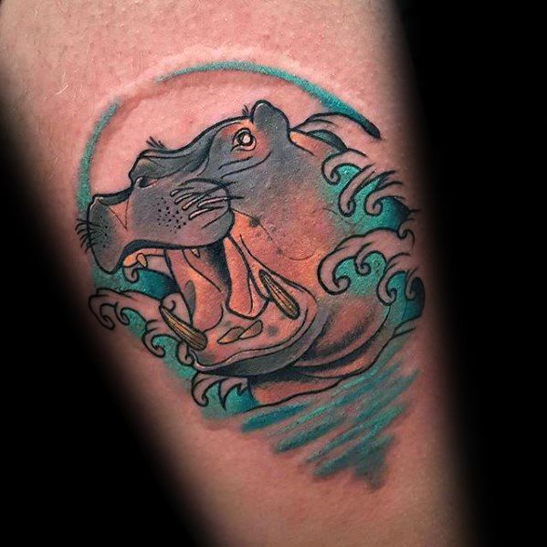 Small Inner Forearm Waves Hippo Tattoos Men