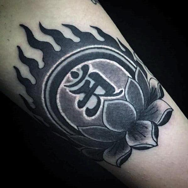 Small Japanese Flower Word Mens Inner Arm Tattoo