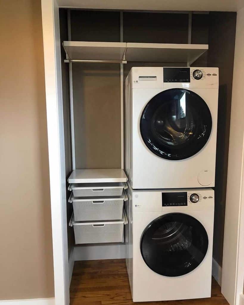 small laundry room vertical stacked washer and dryer