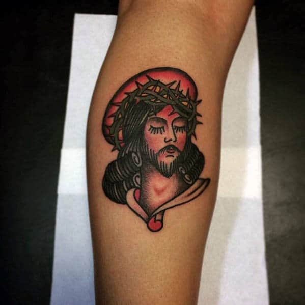 small-leg-traditional-jesus-tattoos-for-guys