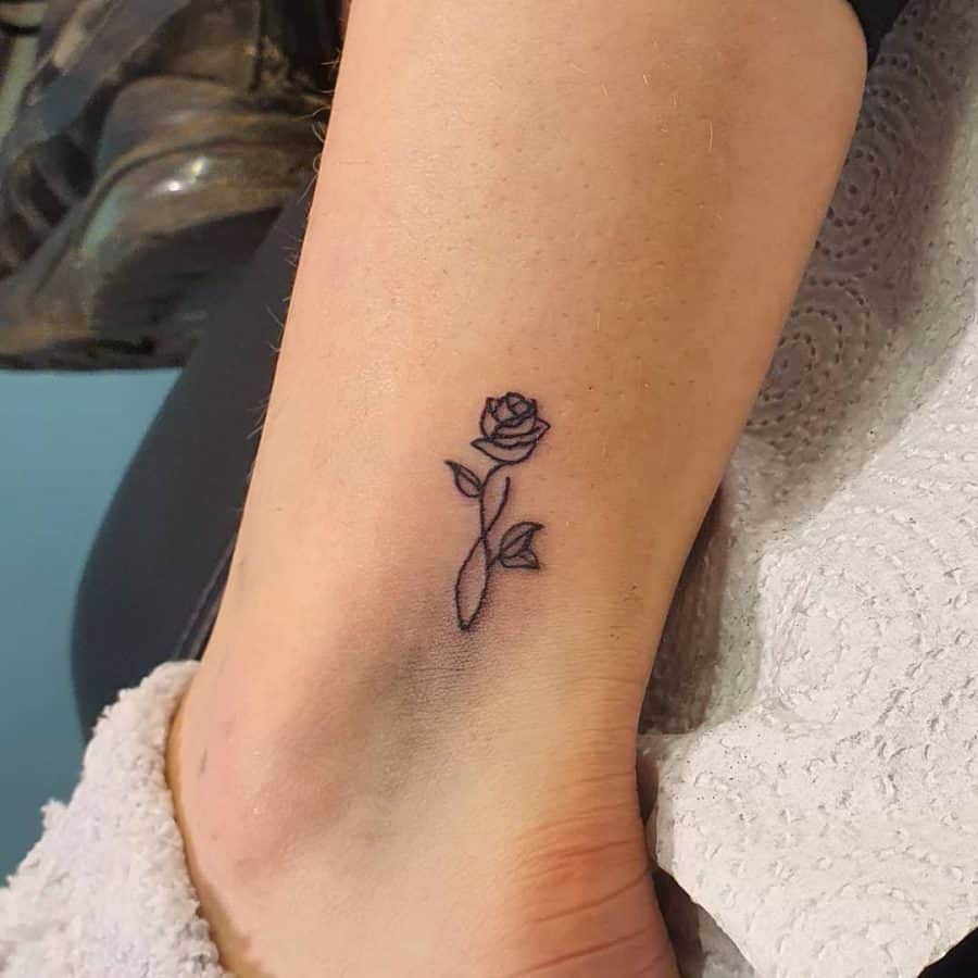 Small Linework Single Rose Flowers Infinity Tattoo