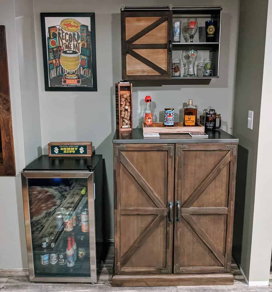 small wooden liquor cabinet bar fridge