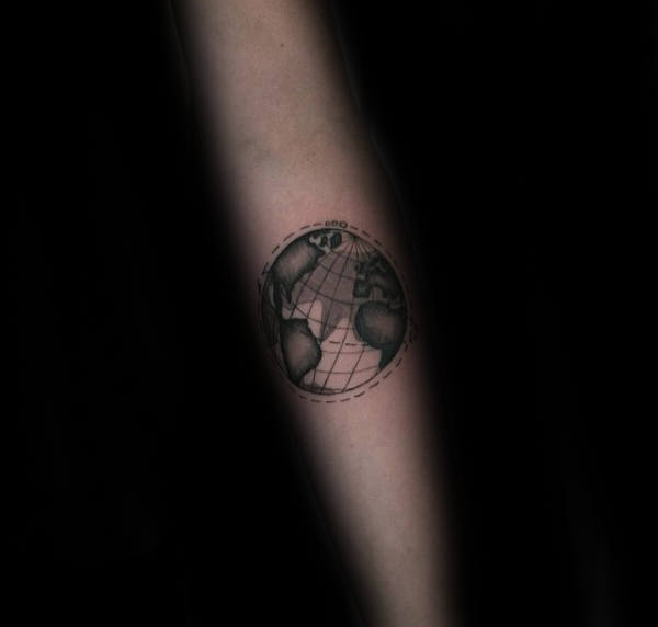 Small Male Globe Forearm Tattoo