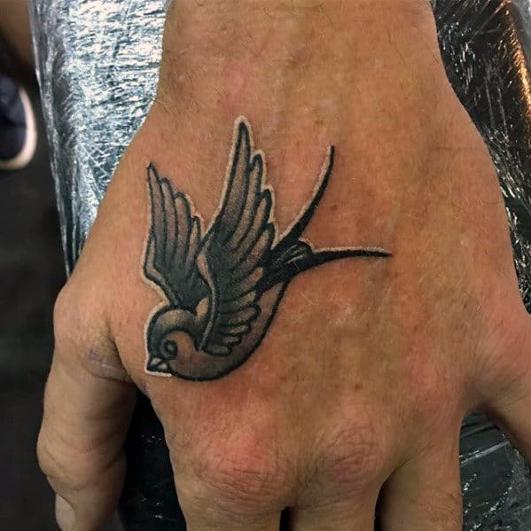 Men Hand Swallow Tattoo