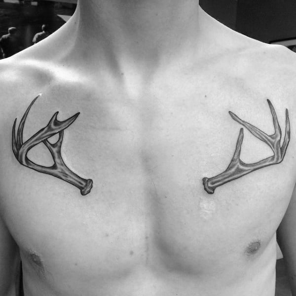 Small Mens Antler Chest Tattoos