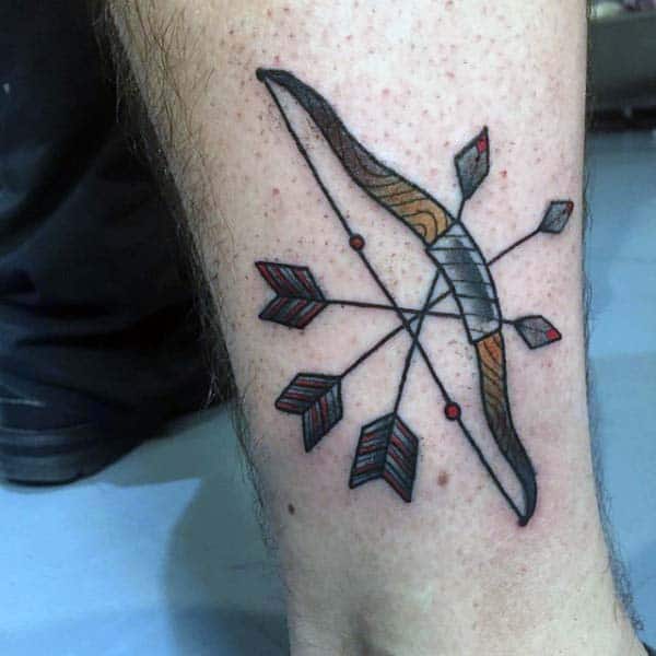 Small Mens Archery Tattoos With Bow And Three Arrows On Wrist