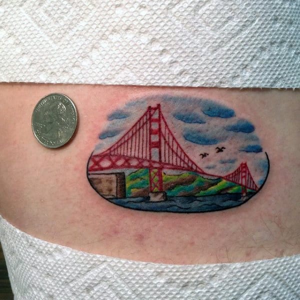 Small Mens Golden Gate Bridge Arm Tattoos