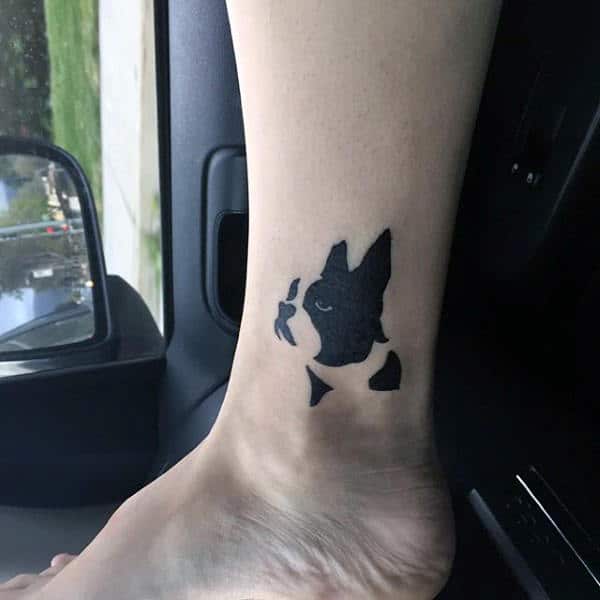 Small Mens Negative Space Dog Tattoo Above Ankle