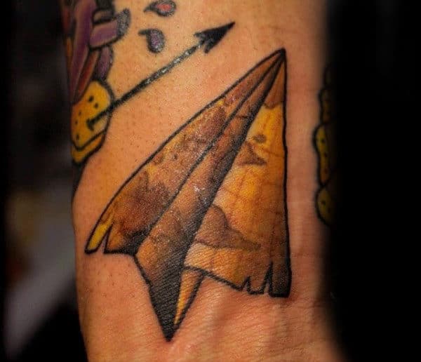 Small Mens Paper Airplane Map Travel Tattoo