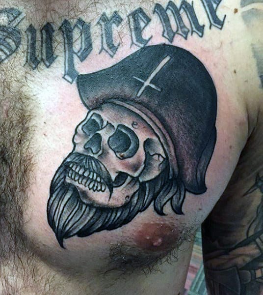 Small Men's Pirate Skull Tattoo On Chest