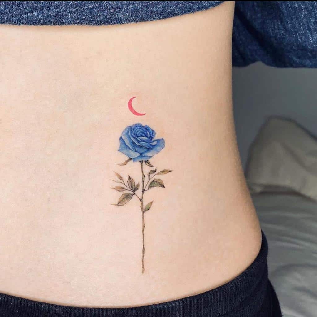 small minimalist blue rose tattoos popcorn__studio