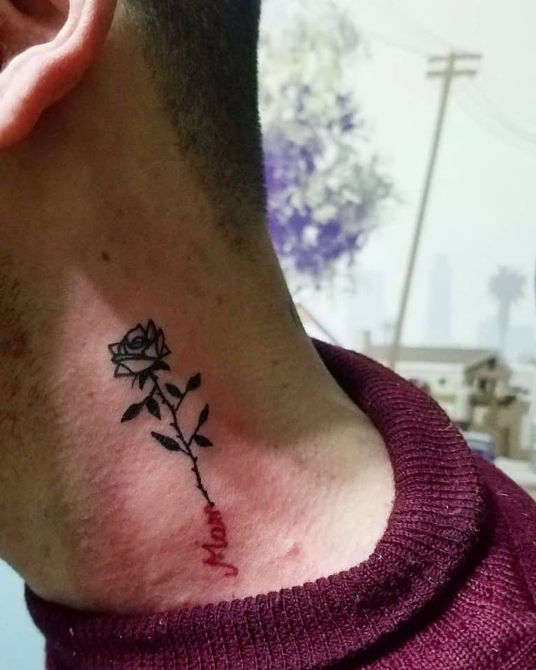 71 Amazing Rose Neck Tattoo Ideas 2024 Inspiration Guide   Small Minimalist Rose Neck Tattoos Artattoo Studio 768x960 