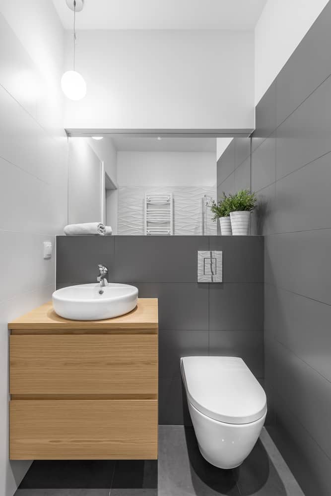 contemporary bathroom grey tiles