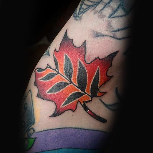 Small Modern Maple Leaf Guys Tattoo Design Isnpiration